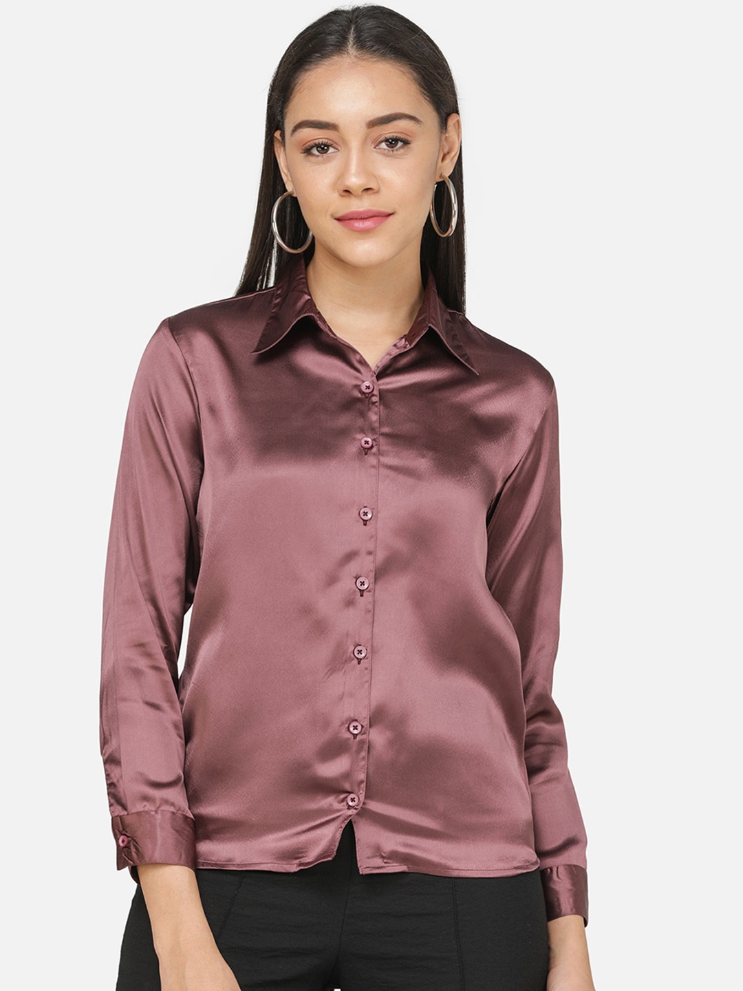 

DECHEN Women Burgundy Regular Fit Solid Casual Shirt