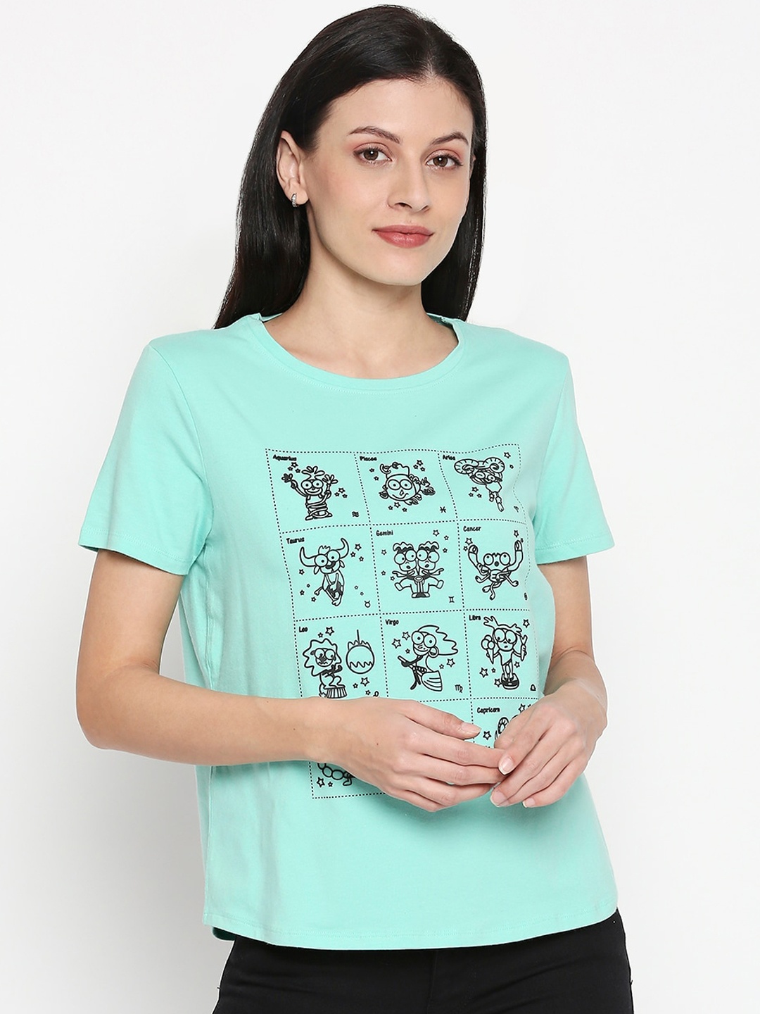 

People Women Green Printed Round Neck T-shirt
