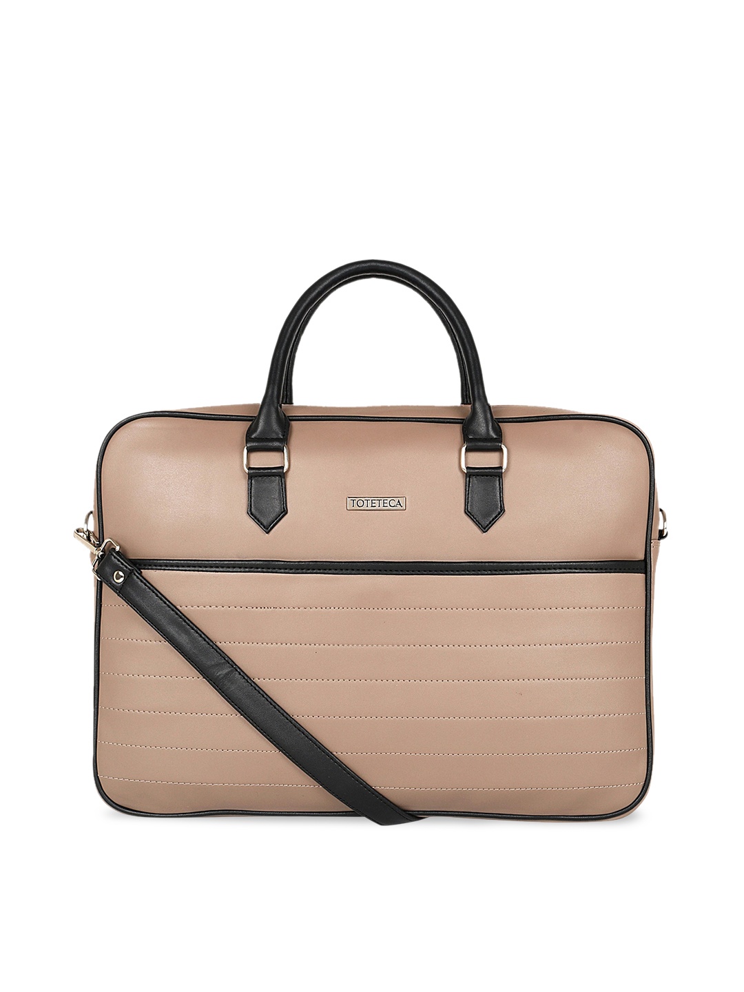 Toteteca Unisex Beige & Black Solid 15 Inch Laptop Bag