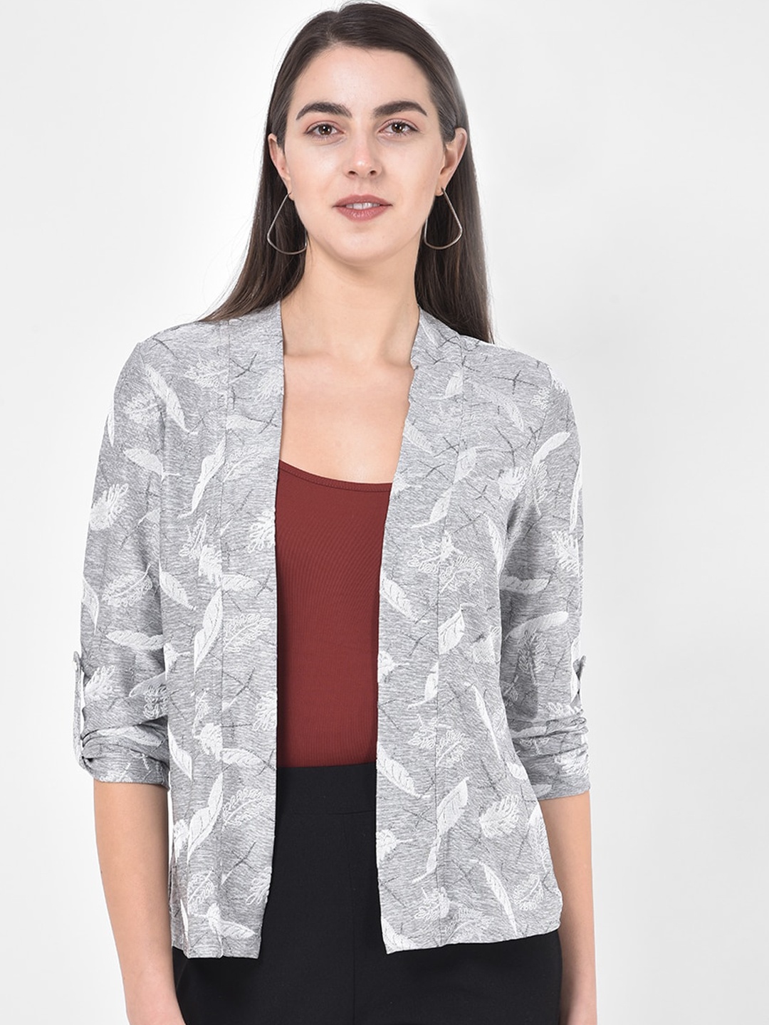 

Latin Quarters Women Grey Printed Open Front Shrug