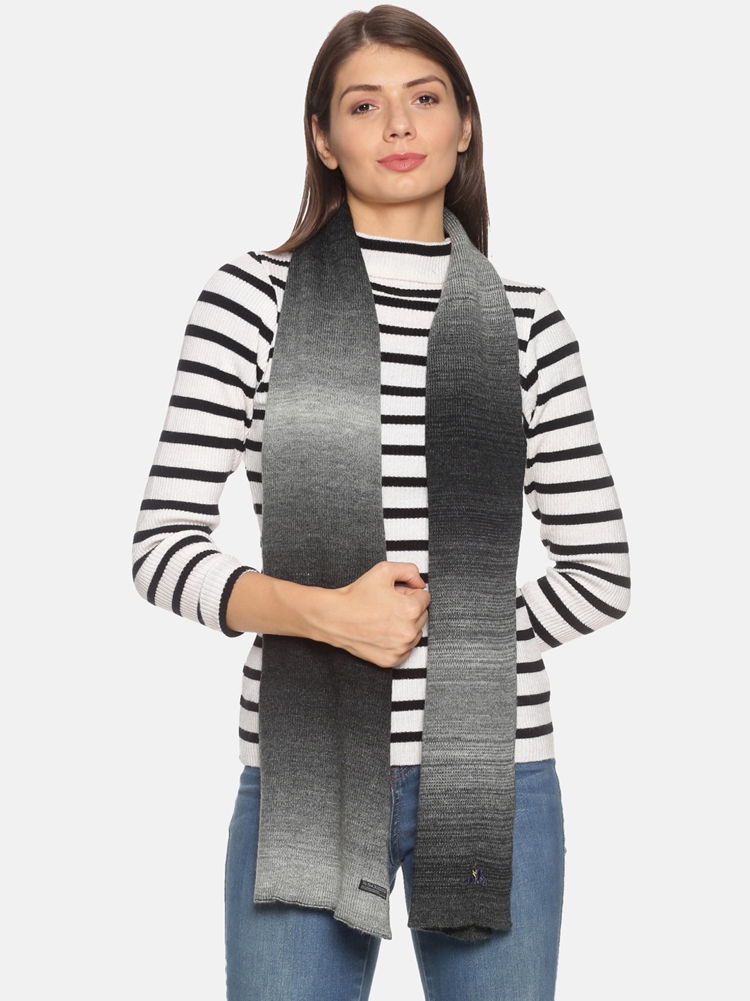 

513 Women Black & Grey Self Design Muffler