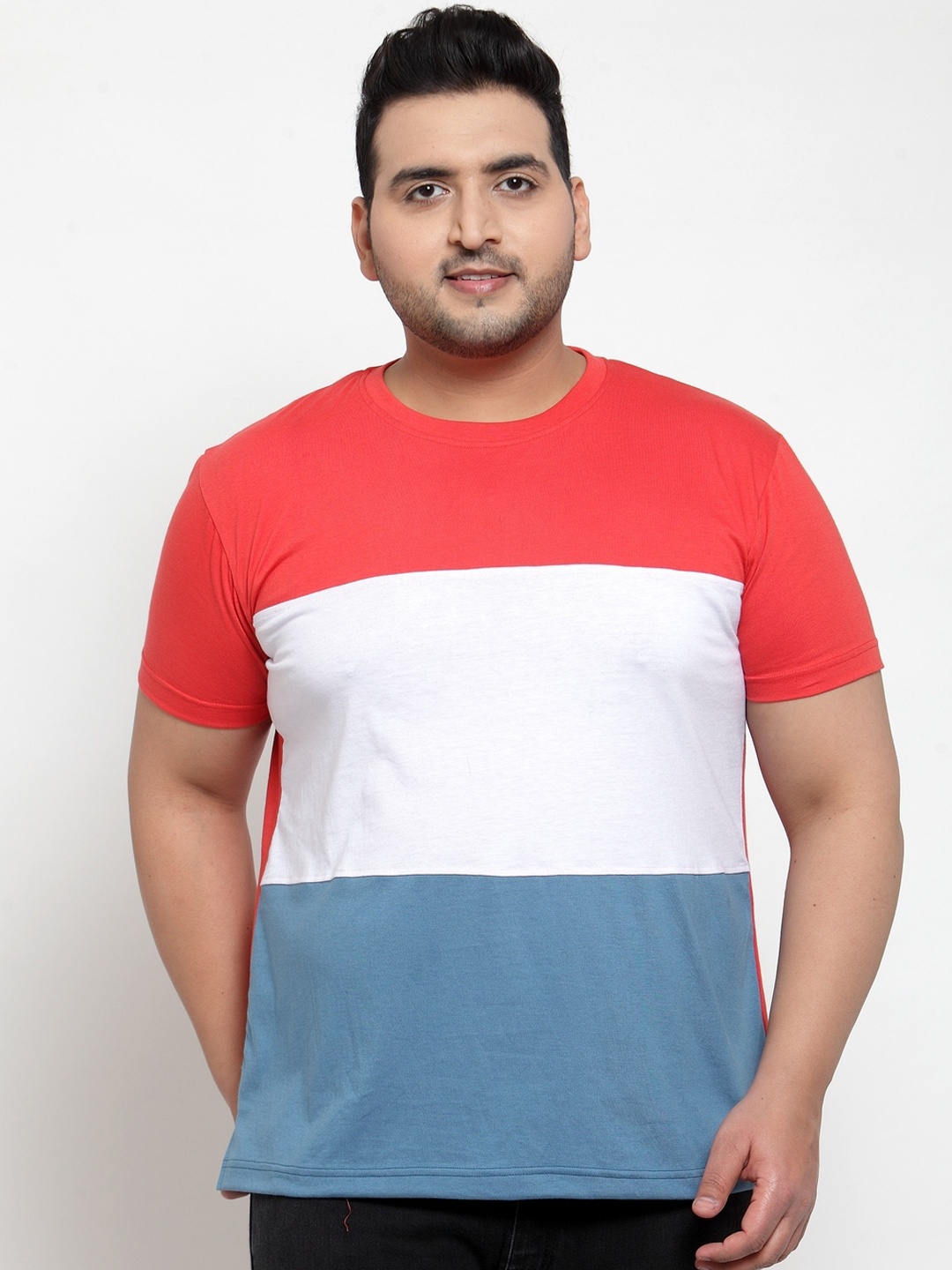 

plusS Men Pink Colourblocked Round Neck T-shirt