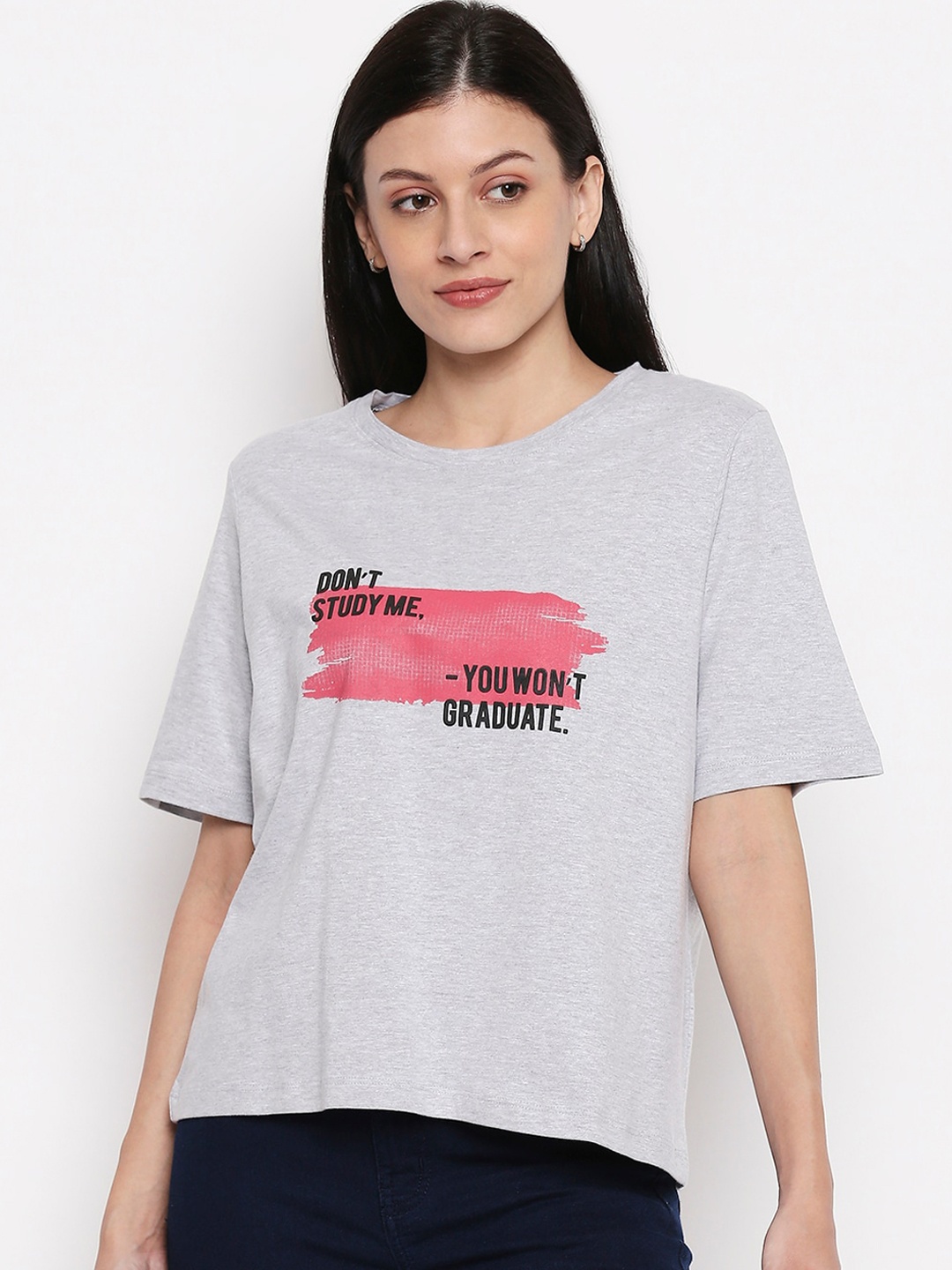 

People Women Grey Printed Round Neck T-shirt