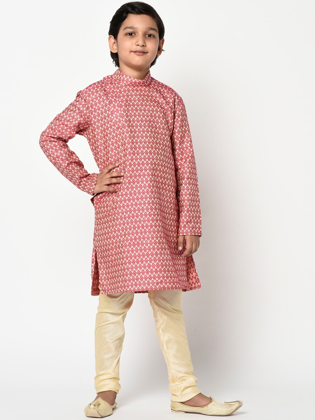 

DEYANN Boys Pink & Cream-Coloured Woven Design Kurta with Pyjamas