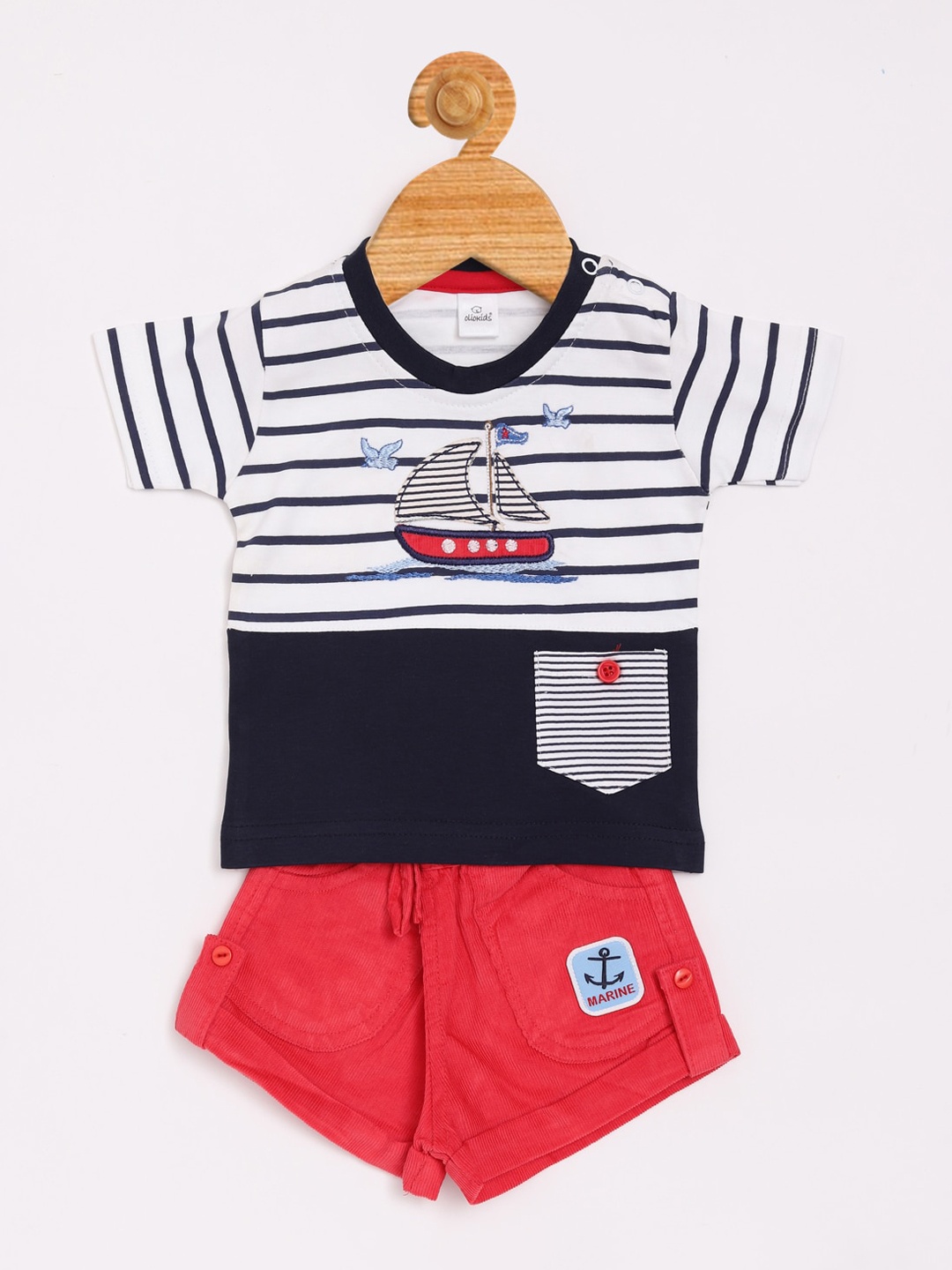 

Olio Kids Boys White & Red Striped T-shirt with Shorts