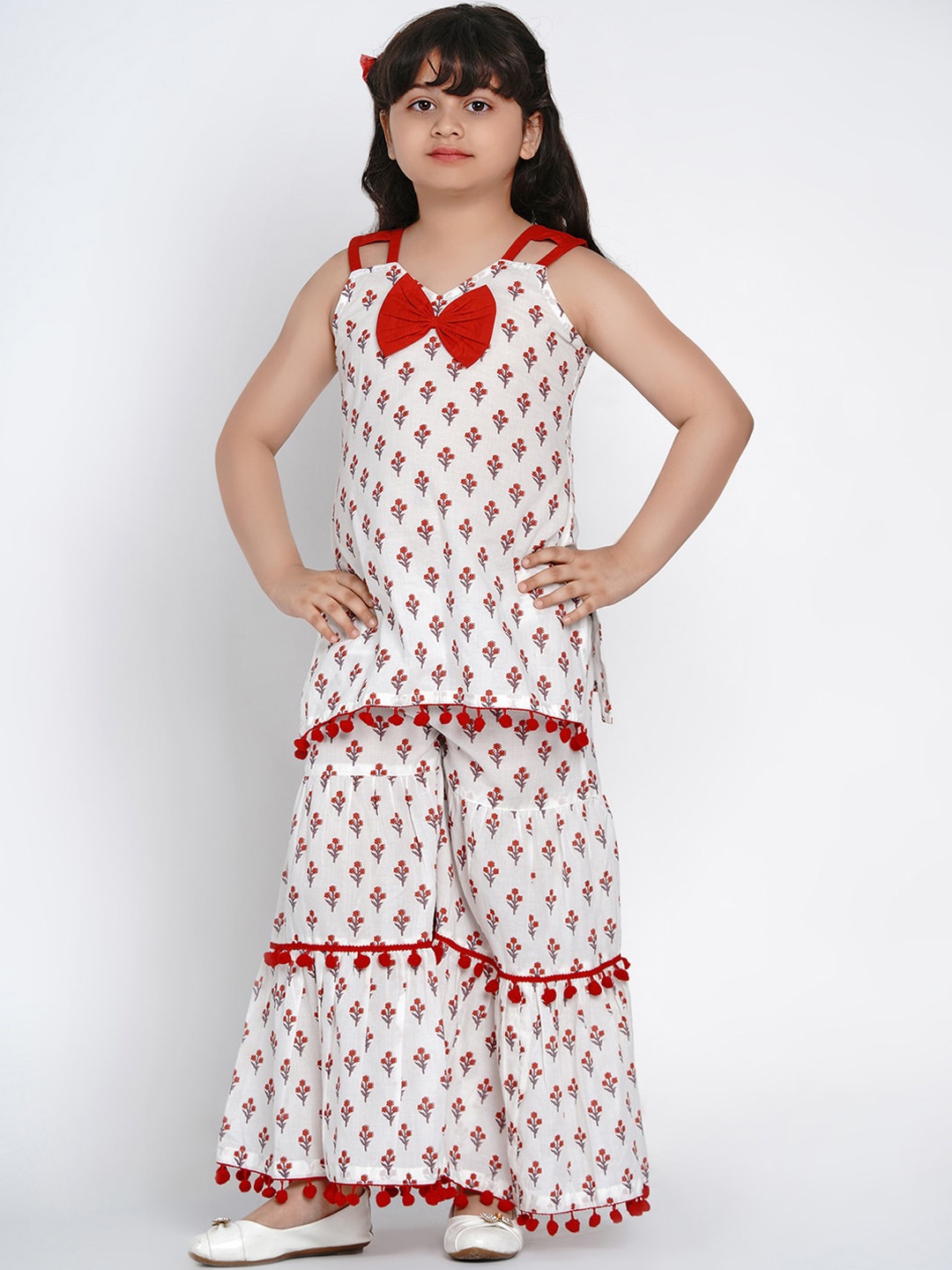 

Bitiya by Bhama Girls Off-White & Red Printed Kurta with Palazzos