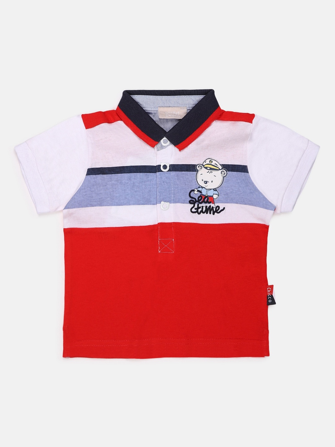 

Chicco Boys Red Striped Polo Collar Pure Cotton T-shirt