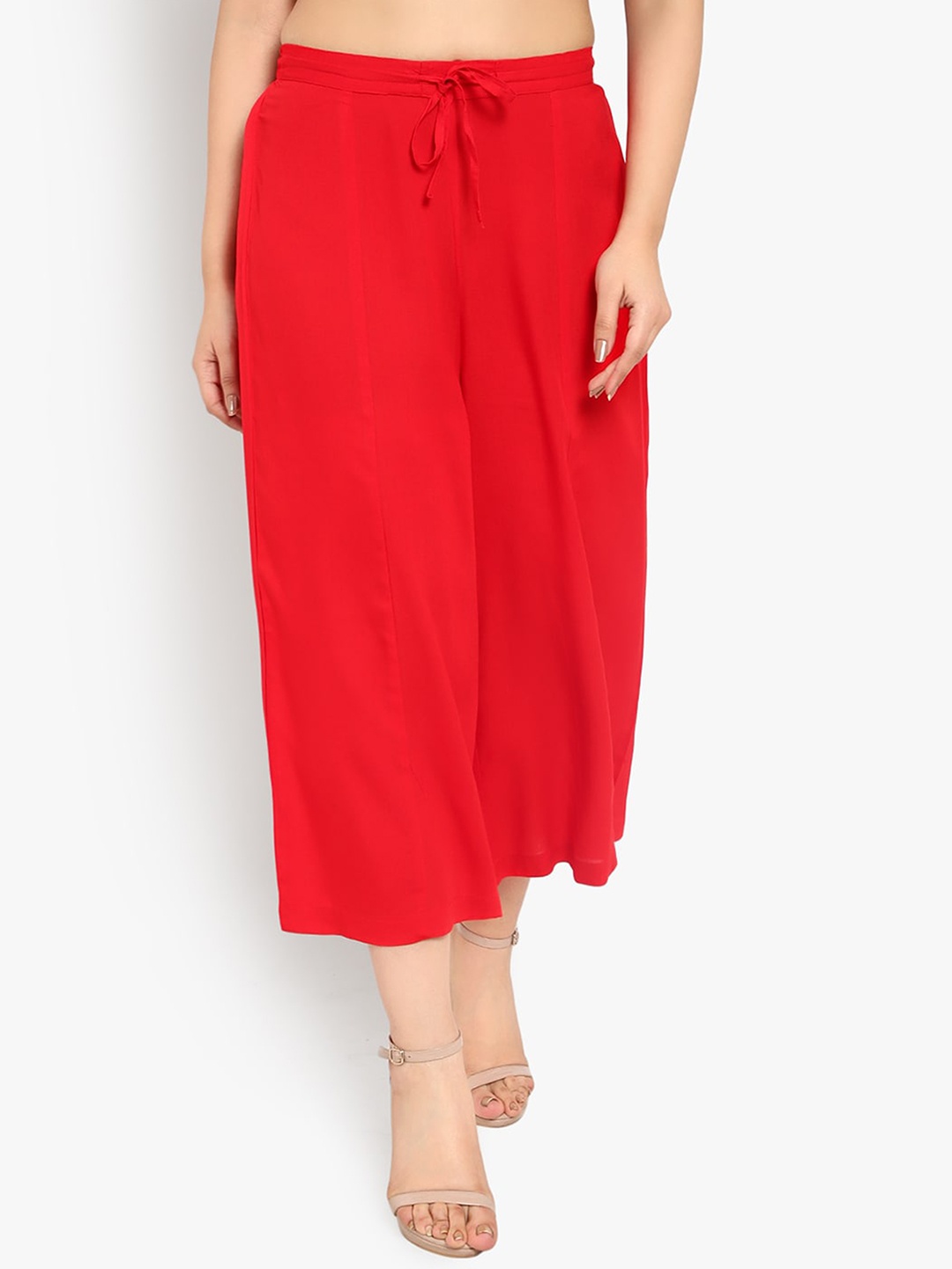 

Ayaany Women Red Solid Flared Calf Length Palazzo