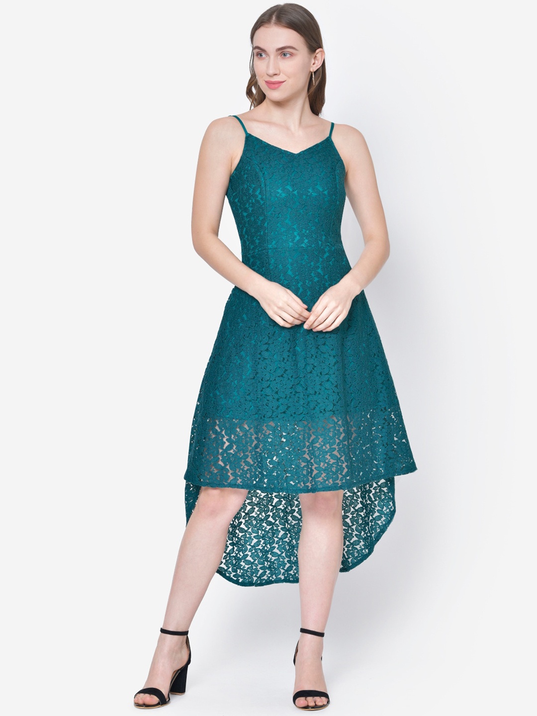 

Martini Women Sea Green Self Design Lace Fit and Flare Dress