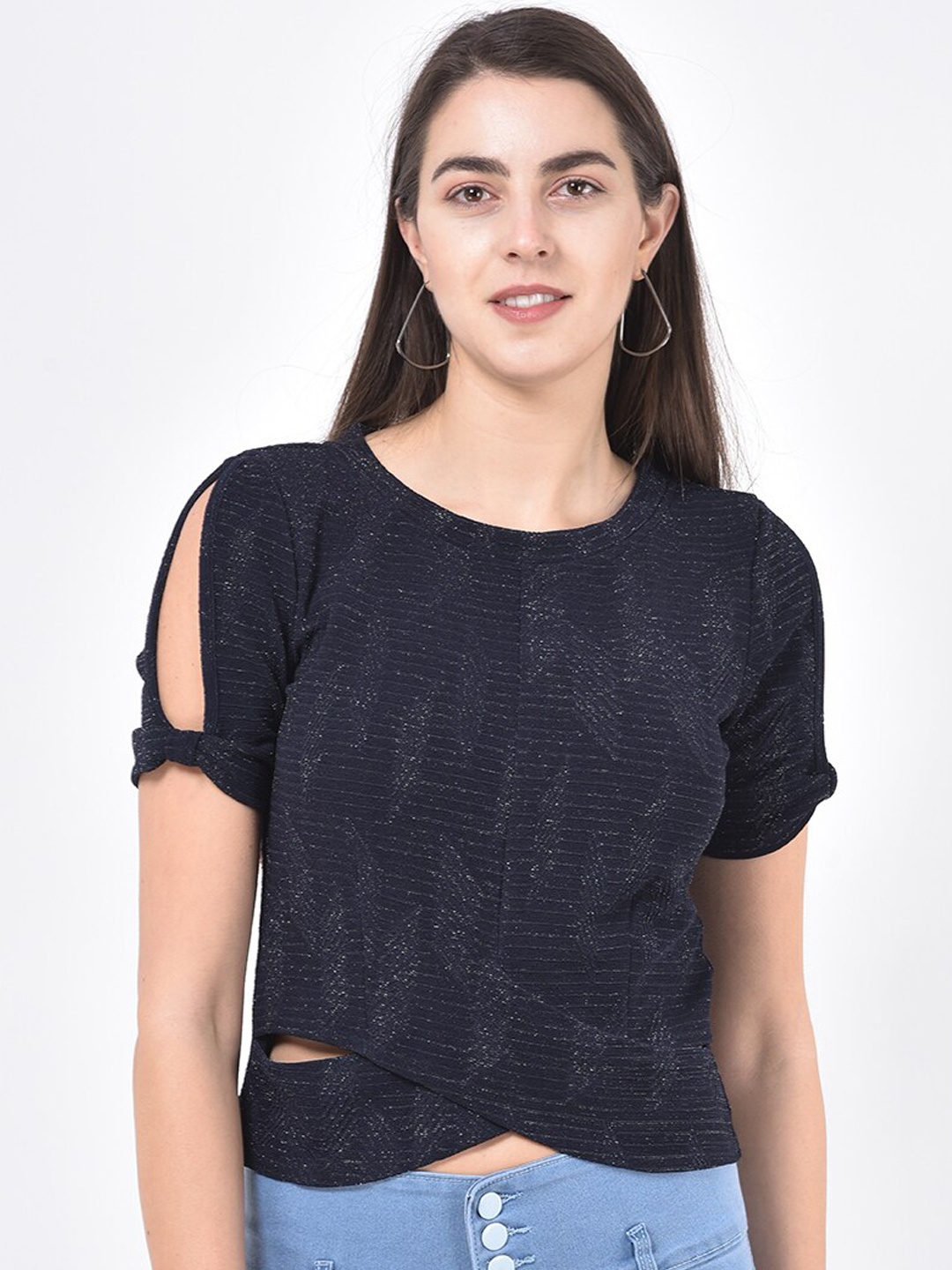 

Latin Quarters Women Blue Self Design Top