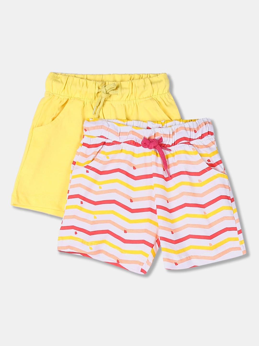 

Donuts Girls Pack Of 2 Yellow & Pink Striped Regular Shorts
