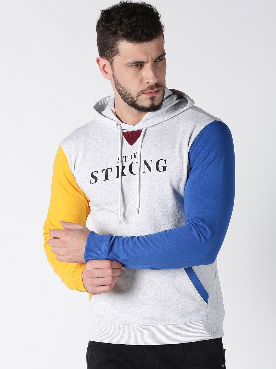 

UrGear Men White & Blue Printed Hooded Cotton Sweatshirt