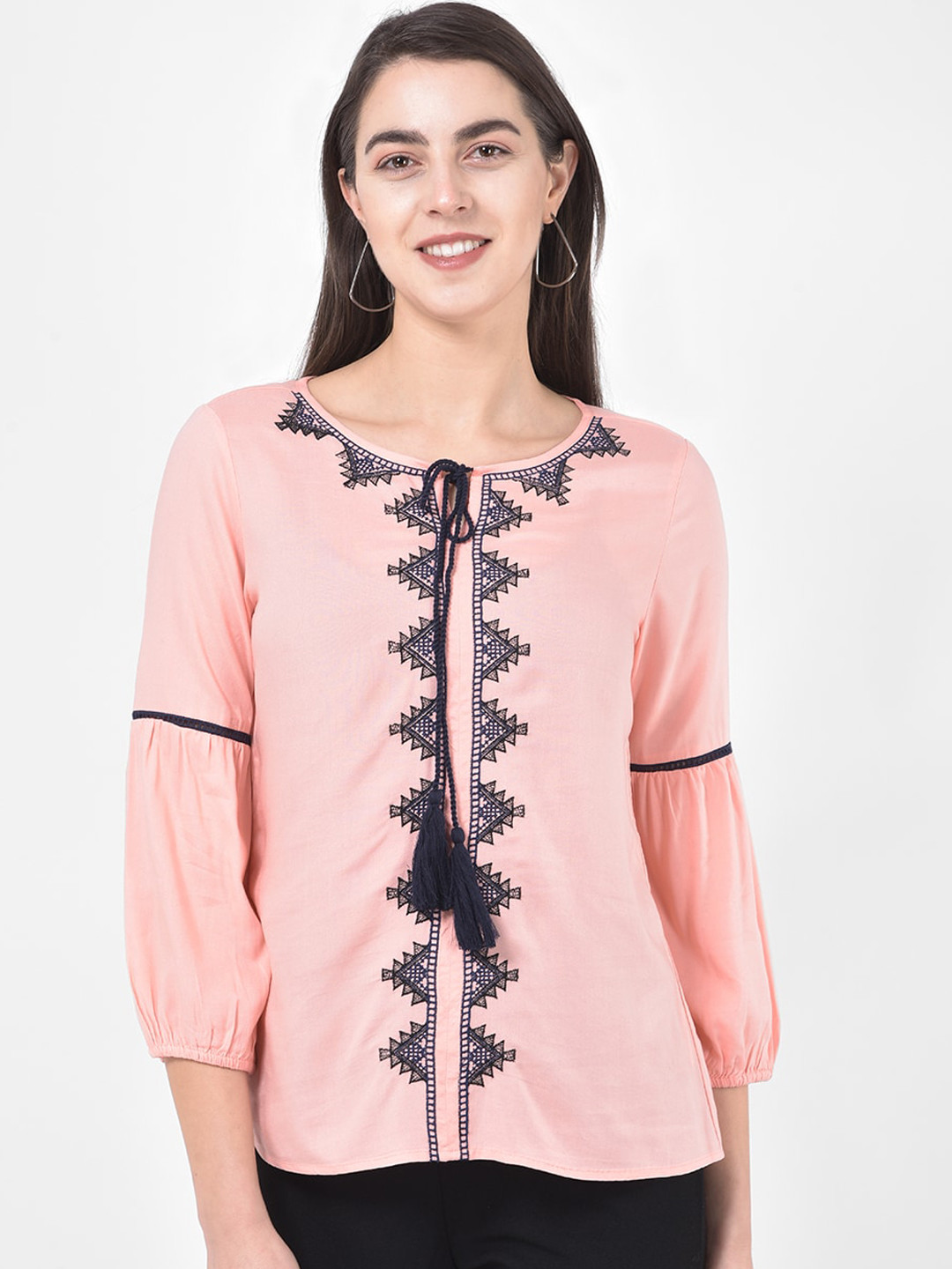 

Latin Quarters Women Pink Embroidered Top