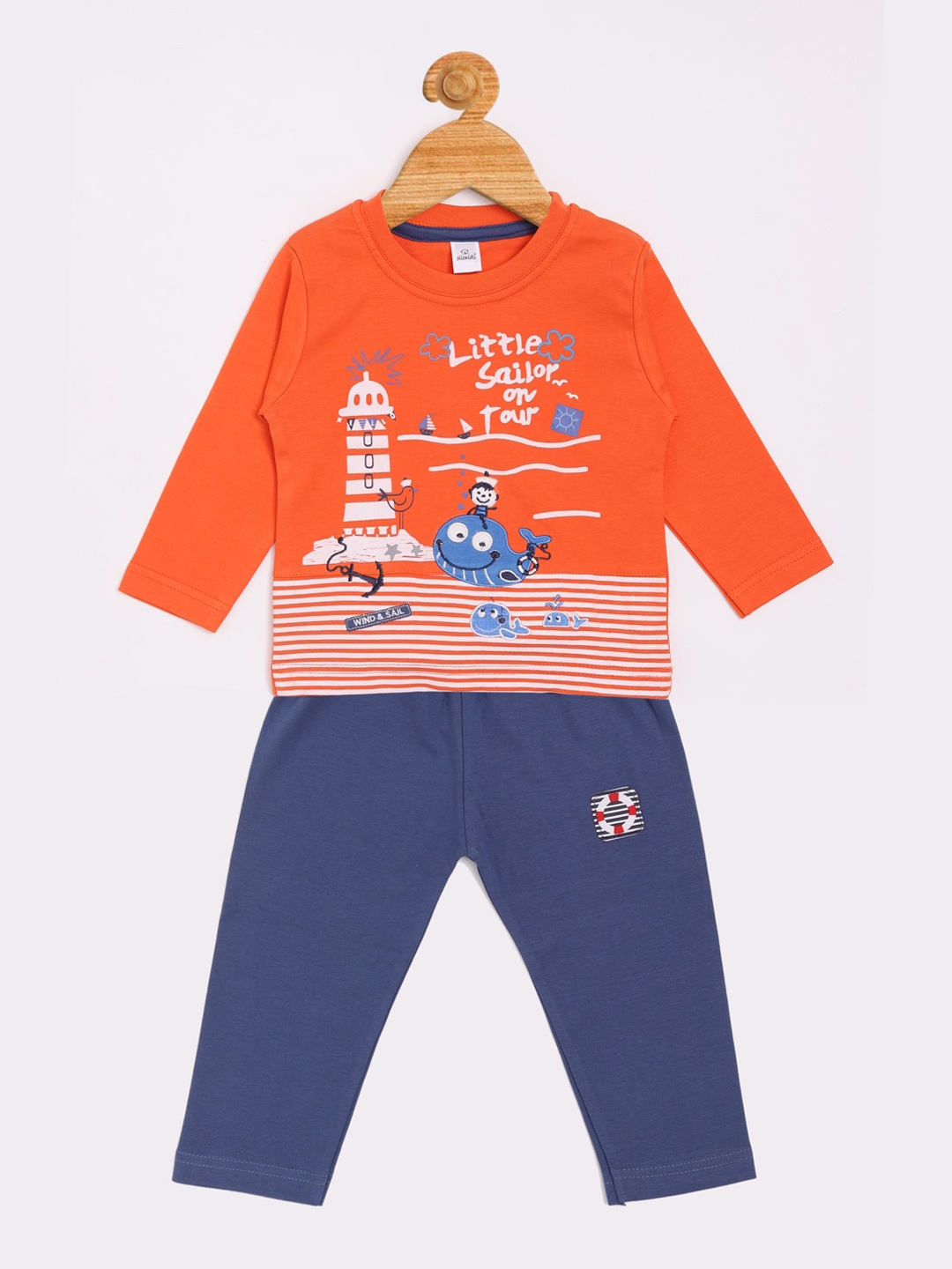 

Olio Kids Boys Orange & Blue Printed T-shirt with Pyjamas
