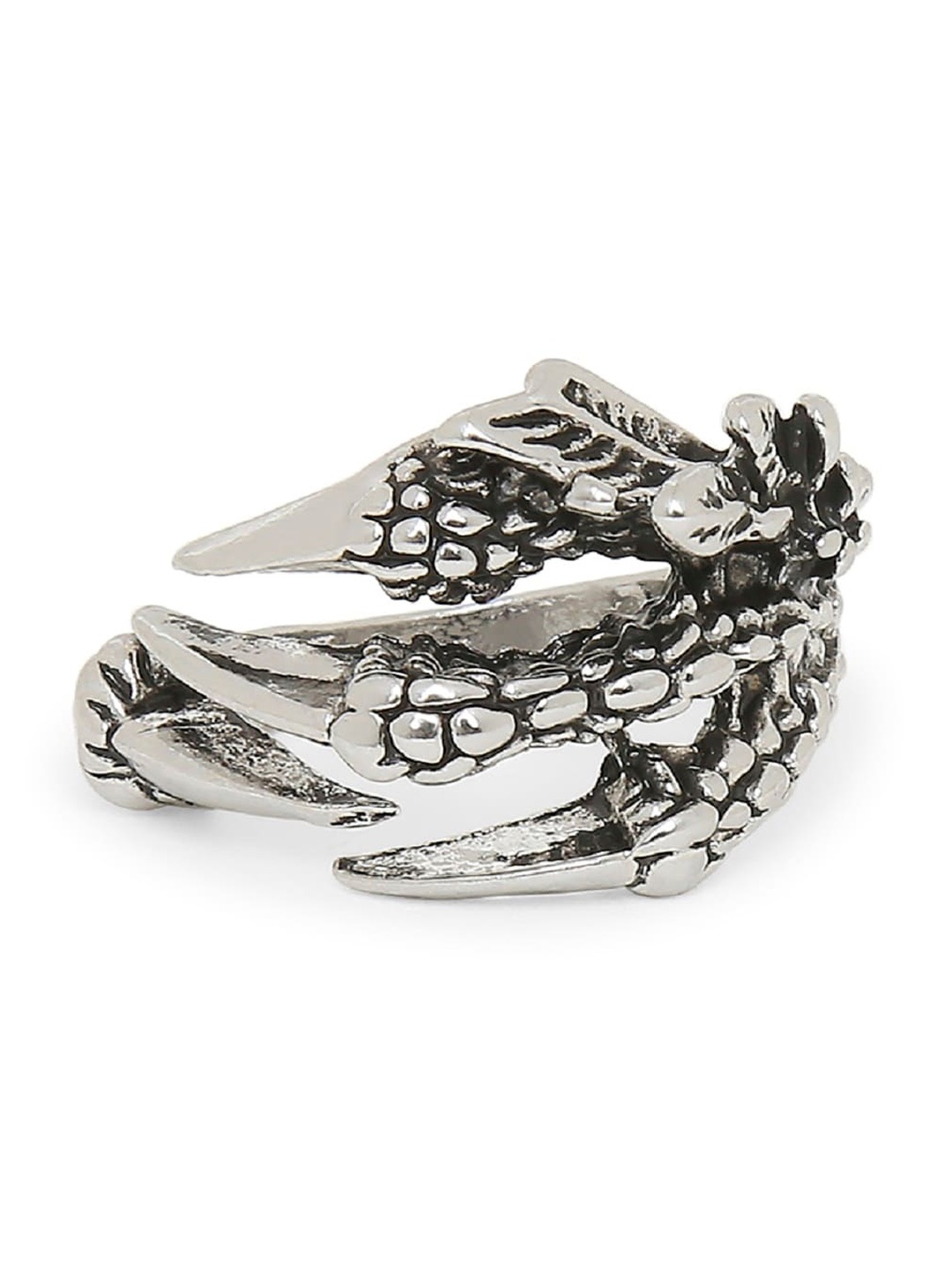 

OOMPH Men Handcrafted Silver-Toned Stainless Steel Vintage Gothic Dragon Claw Biker Ring