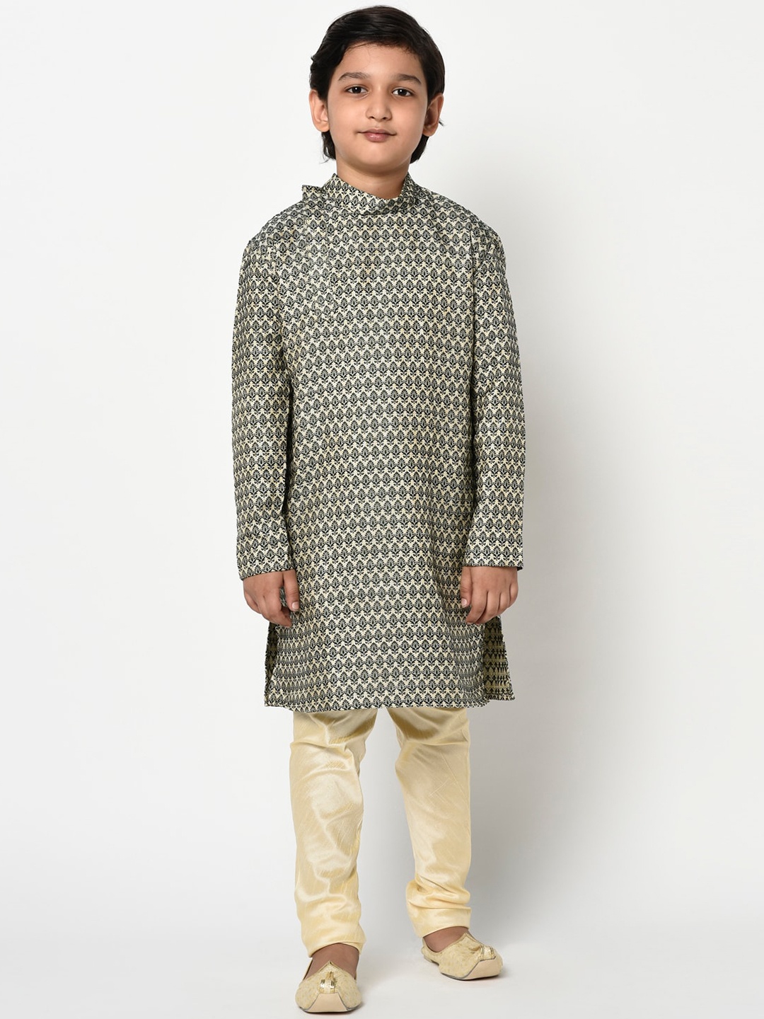 

DEYANN Boys Green & Cream-Coloured Printed Kurta with Pyjamas