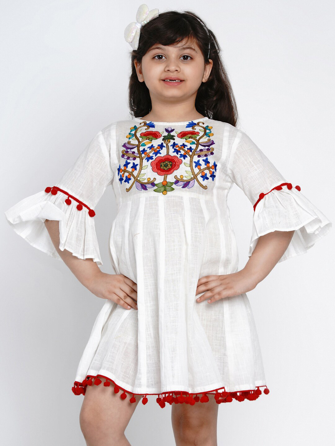 

Bitiya by Bhama Girls Off-White Self Design Fit and Flare Dress