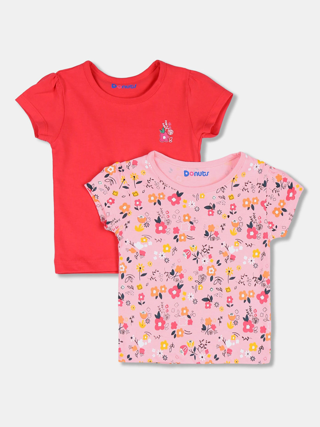 

Donuts Girls Pack Of 2 Printed Round Neck T-shirt, Red