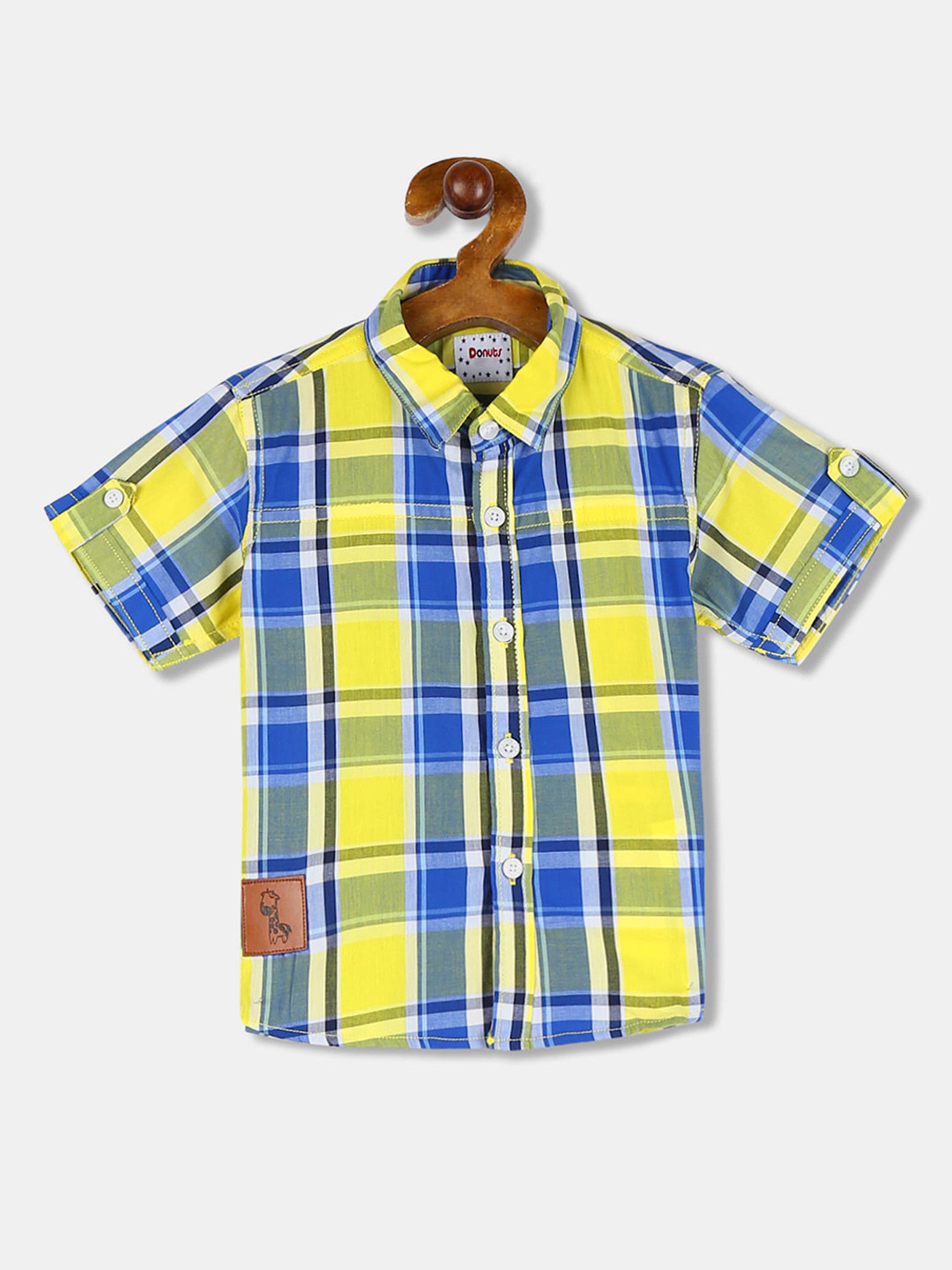 

Donuts Boys Yellow & Blue Regular Fit Checked Casual Shirt