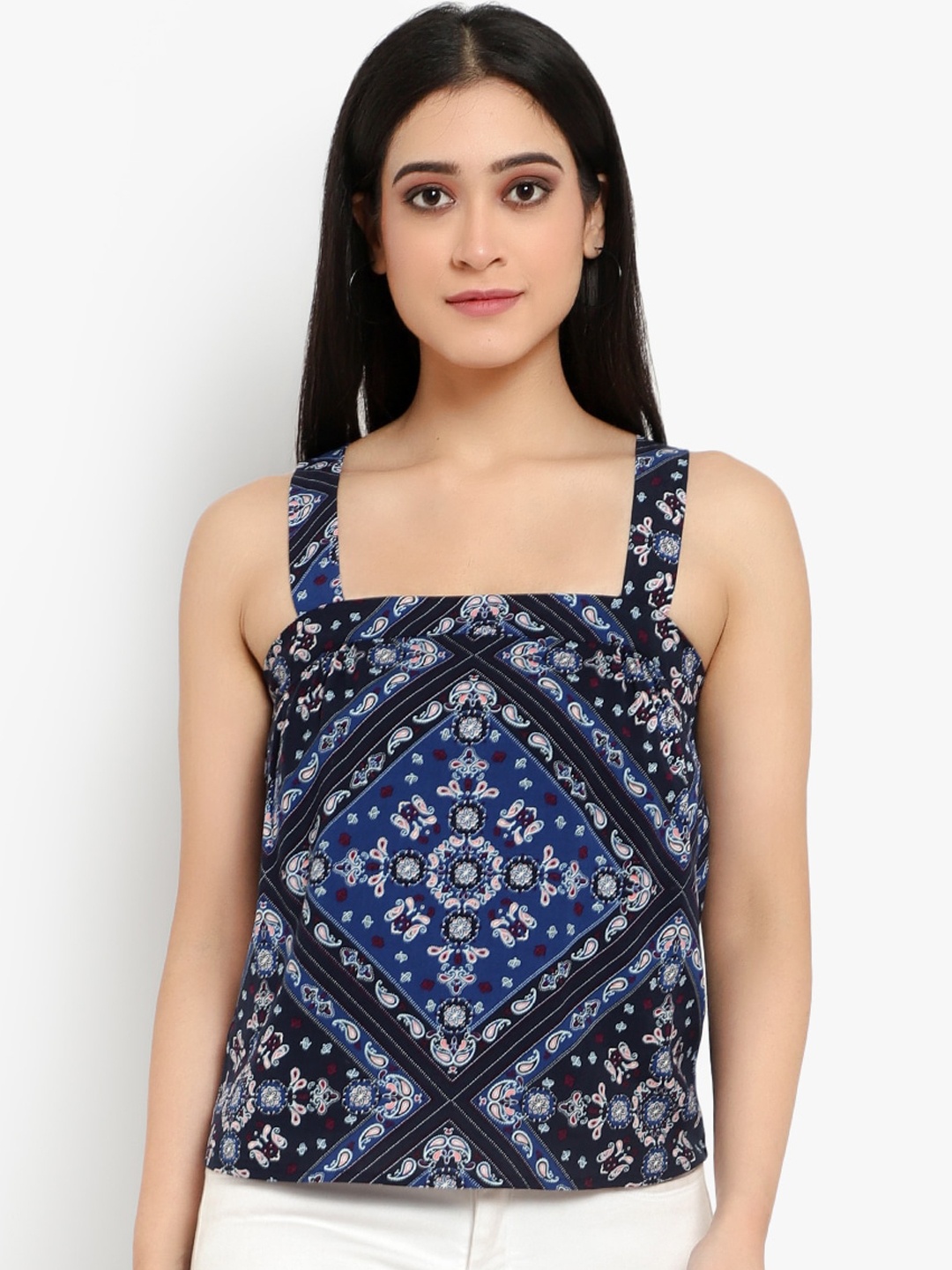 

Ayaany Women Navy Blue Printed Crop Top