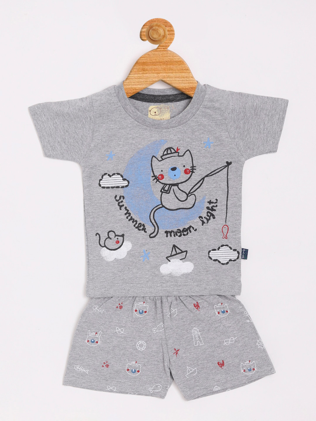 

Olio Kids Boys Grey & Blue Printed T-shirt with Shorts