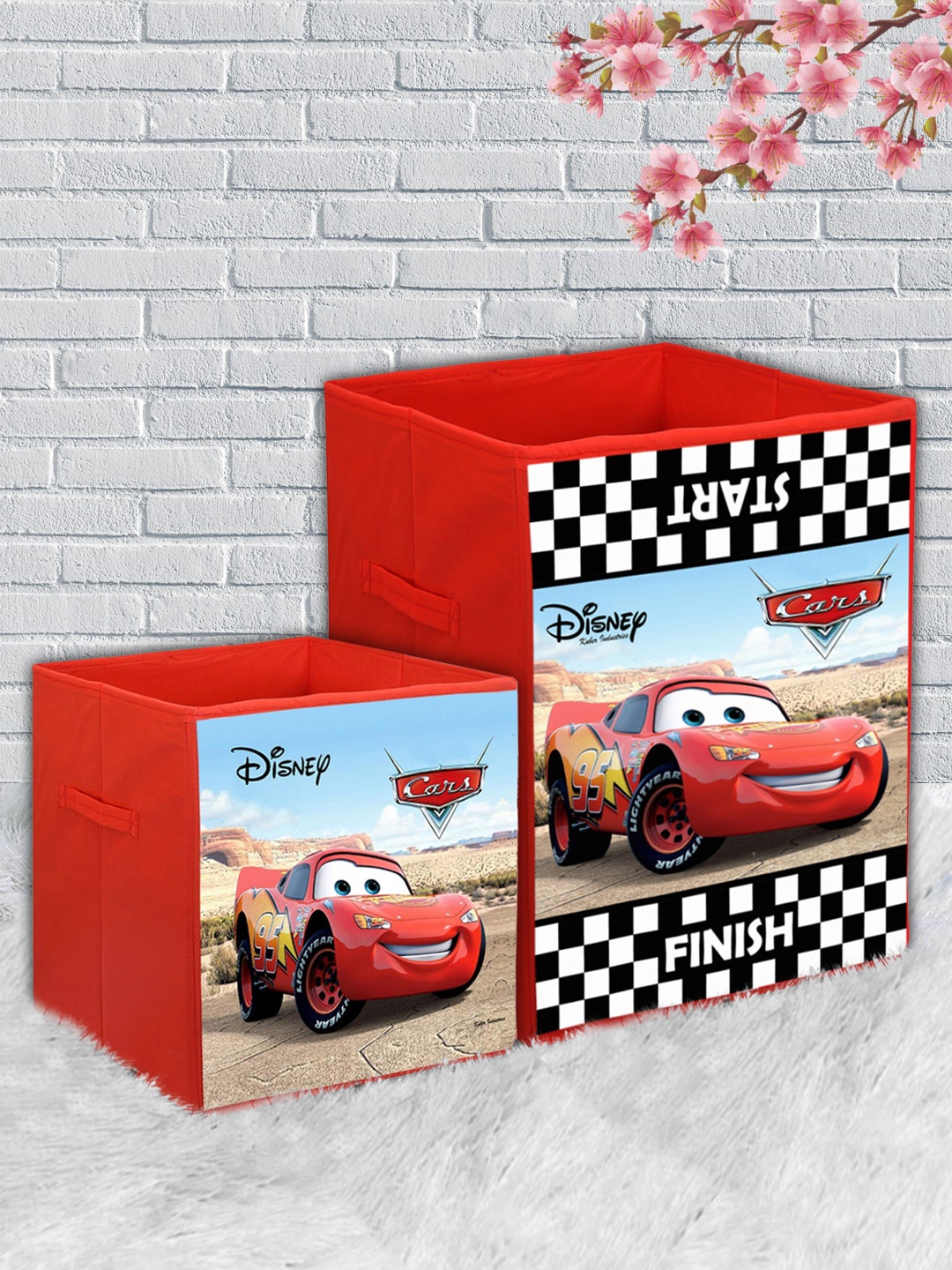 

Kuber Industries Set Of 2 Red & Black Disney Cars Printed Foldable Laundry Baskets