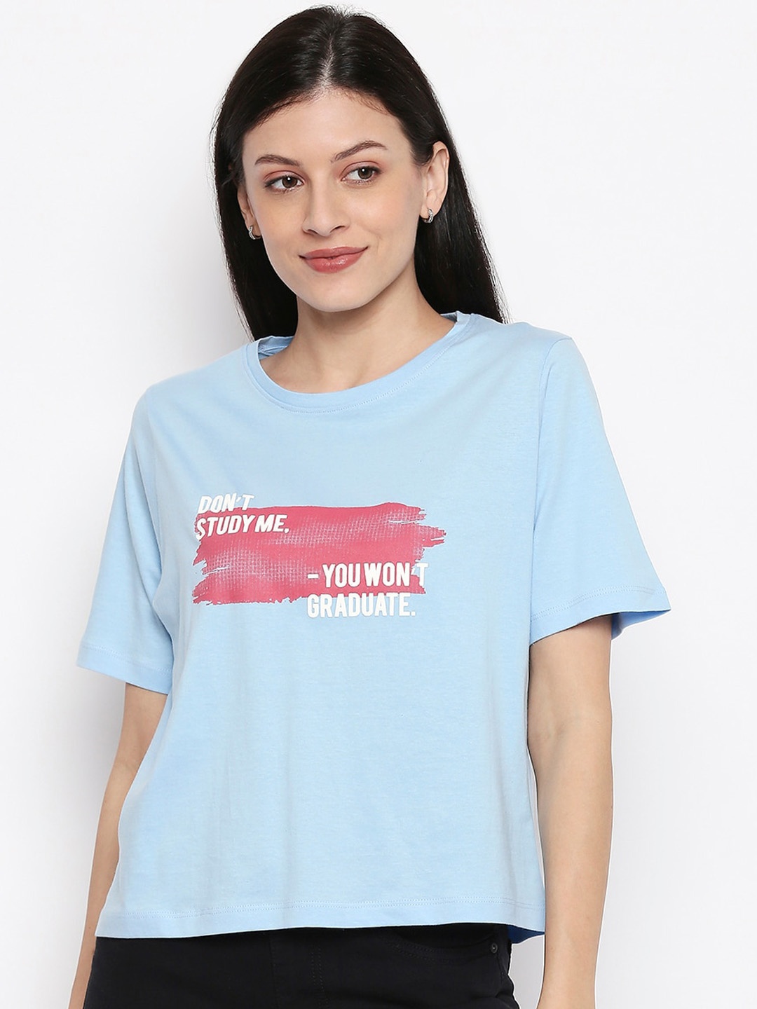 

People Women Blue Printed Round Neck T-shirt