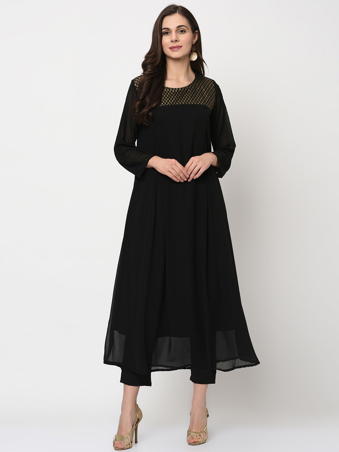

ZIYAA Women Black Polka Dots Print Anarkali Kurta