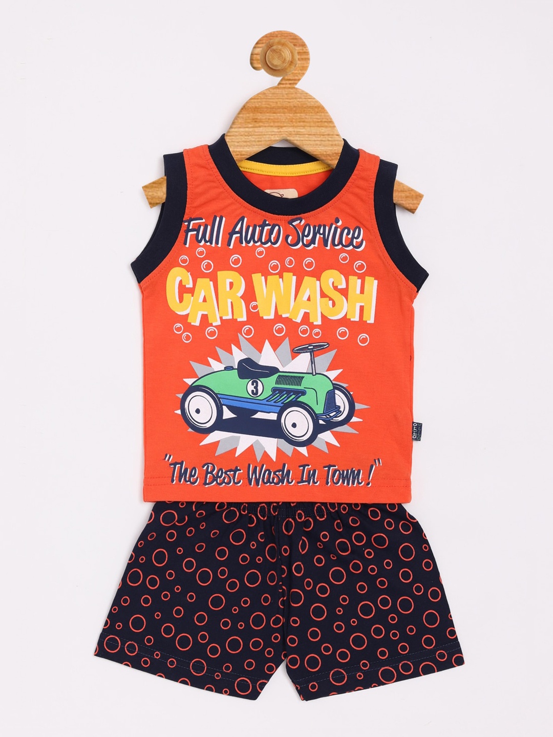 

Olio Kids Boys Orange & Navy Blue Printed T-shirt with Shorts