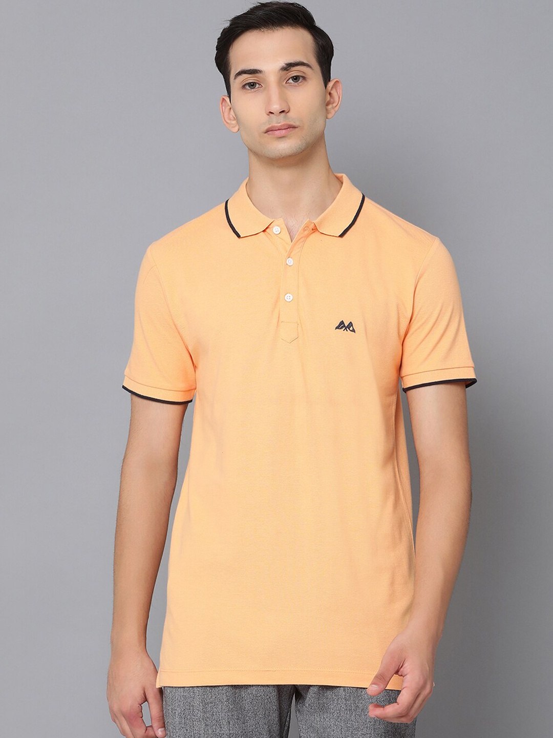 LINDBERGH Men Peach-Coloured Solid Polo Collar T-shirt
