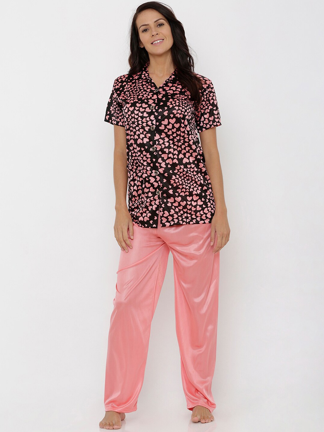 

Pretty Awesome Women Peach-Coloured & Black Printed Night Suit