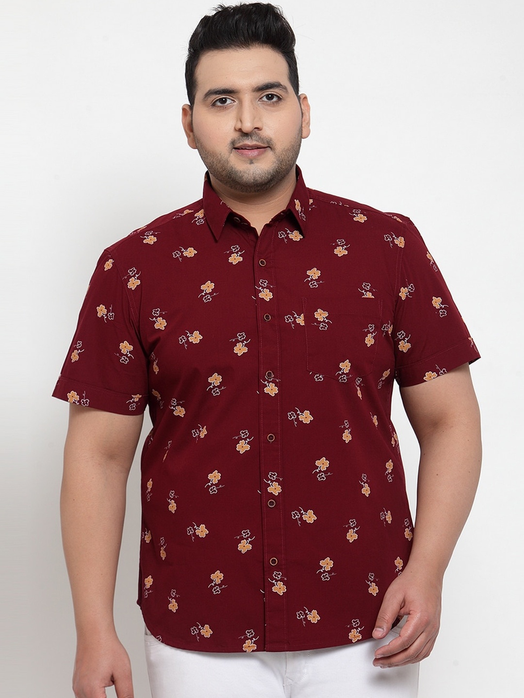 

plusS Men Maroon Regular Fit Printed Cotton Casual Shirt