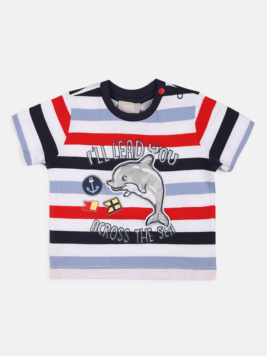 

Chicco Boys White Red Striped Round Neck Pure Cotton T-shirt