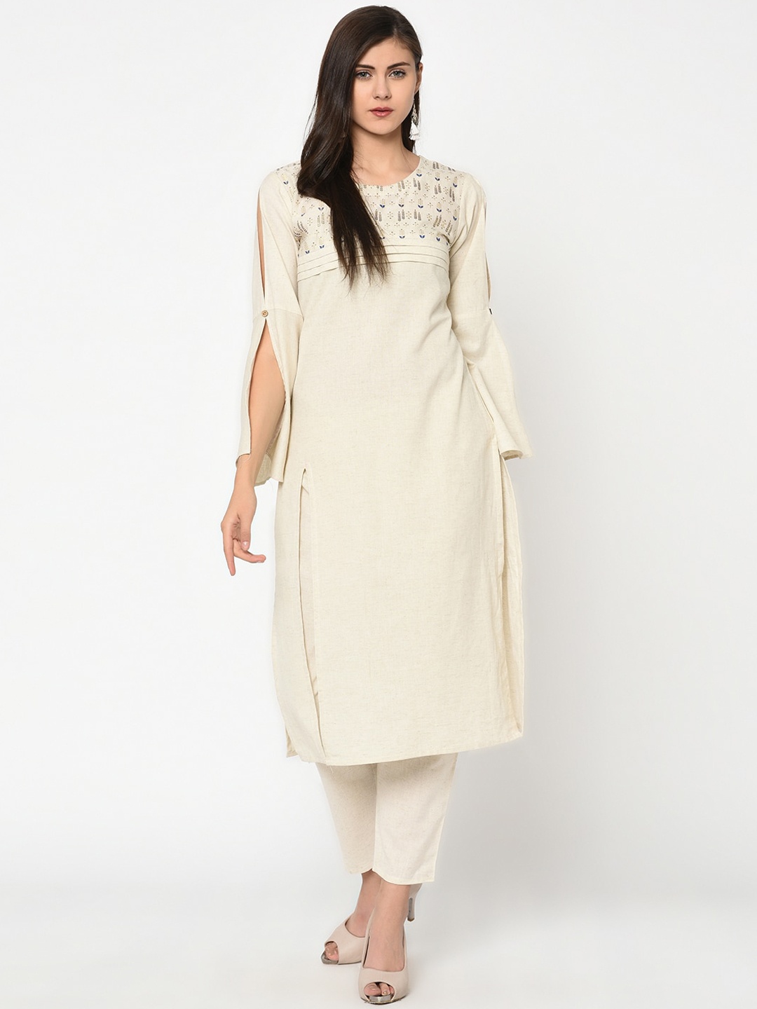 

ZIYAA Women White Striped Straight Kurta