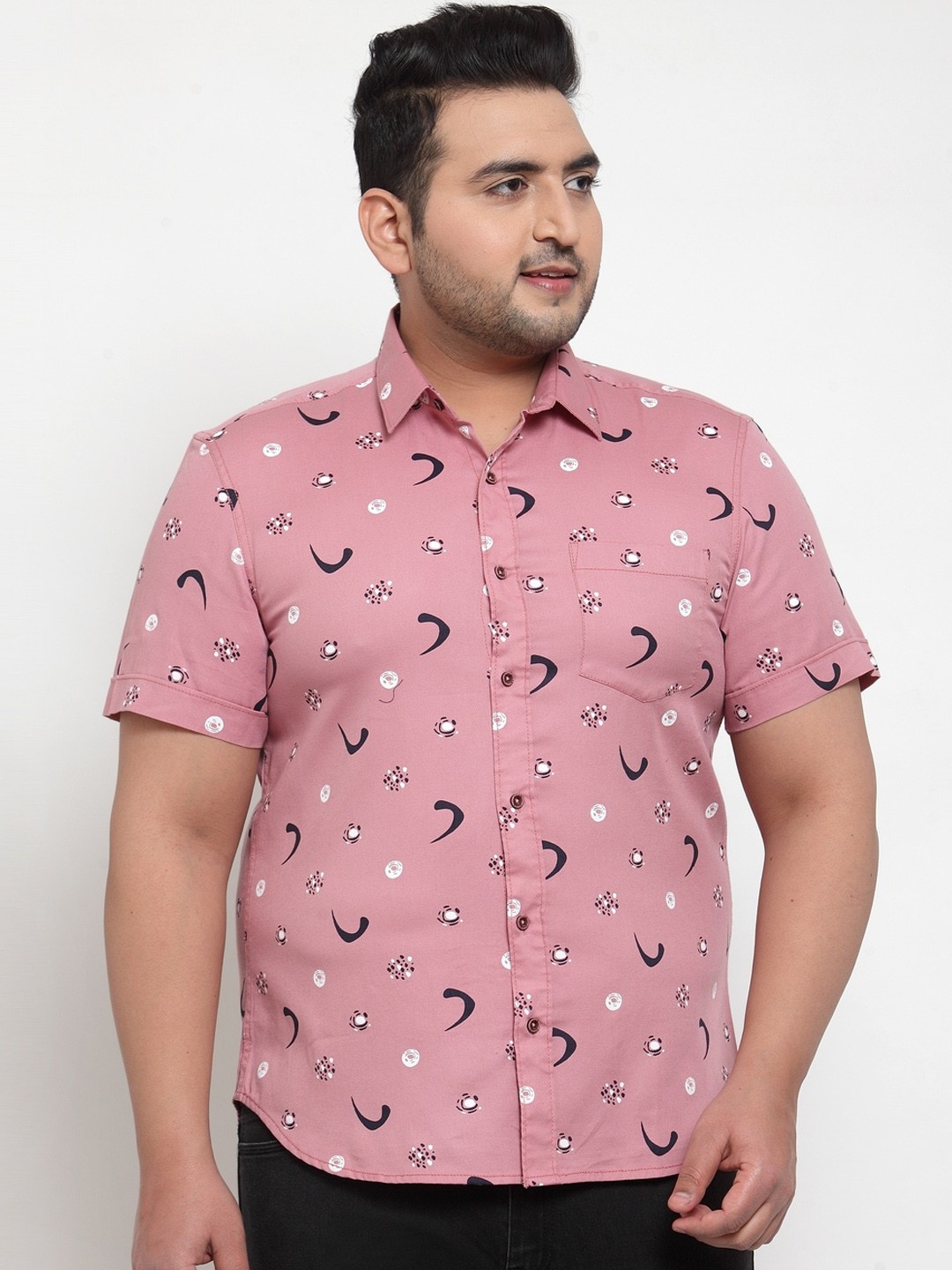 

plusS Men Pink Regular Fit Printed Casual Shirt