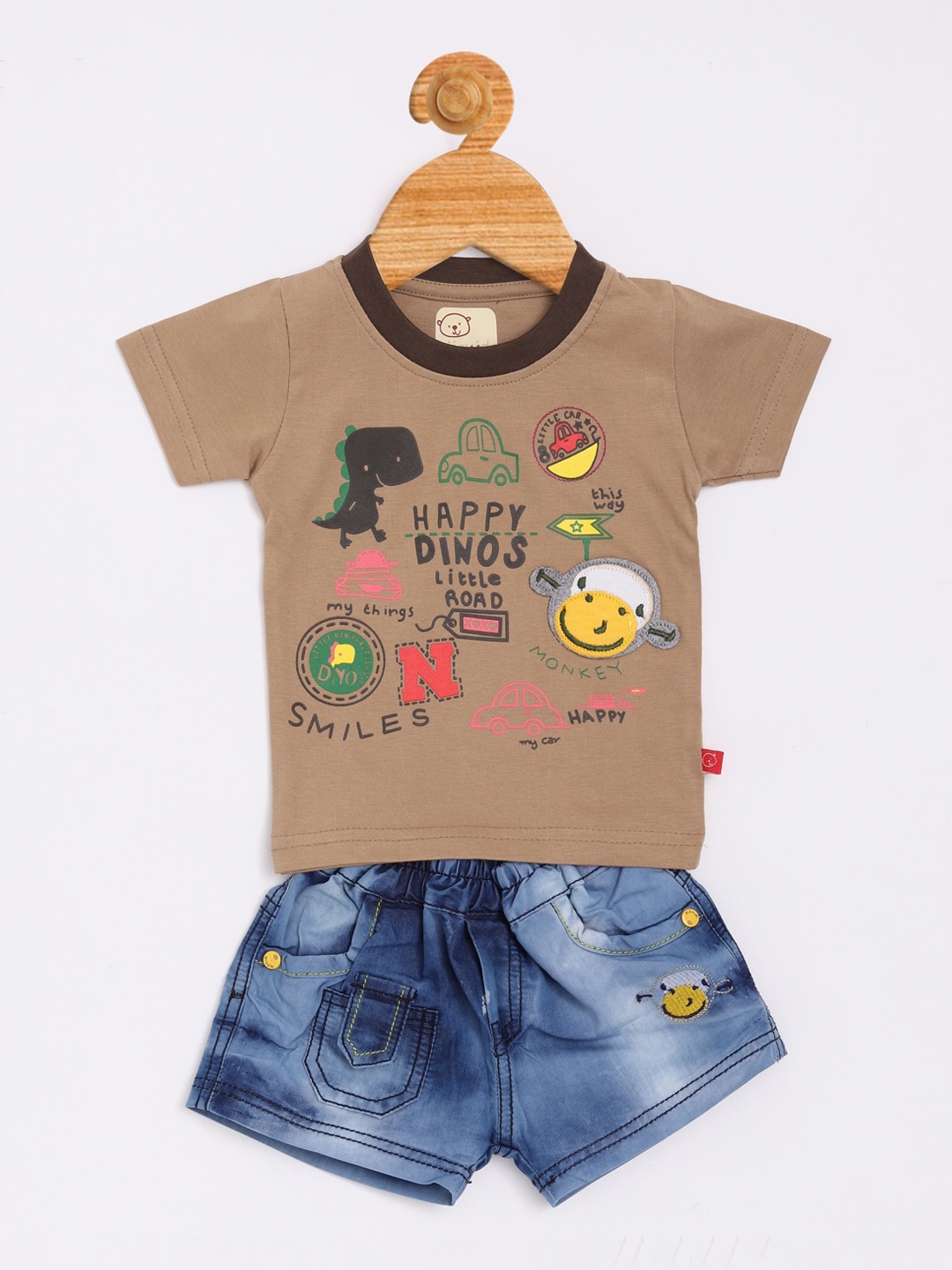 

Olio Kids Boys Brown & Blue Printed T-shirt with Shorts
