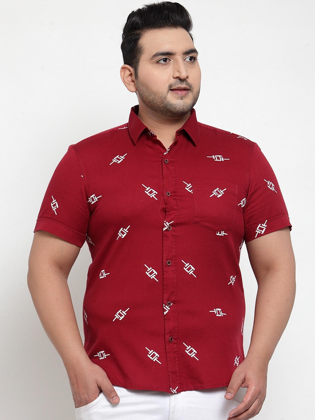 

plusS Men Maroon Regular Fit Printed Cotton Casual Shirt