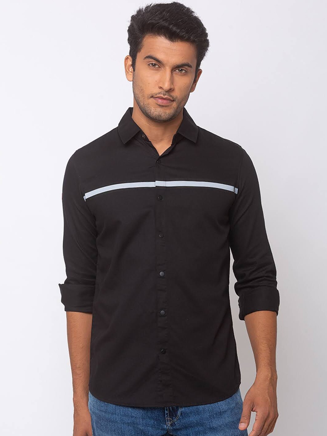 SPYKAR Men Black Slim Fit Solid Casual Shirt