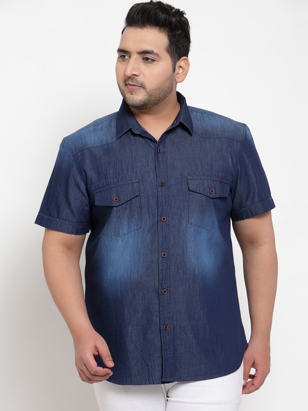 

plusS Men Blue Regular Fit Faded Casual Denim Shirt