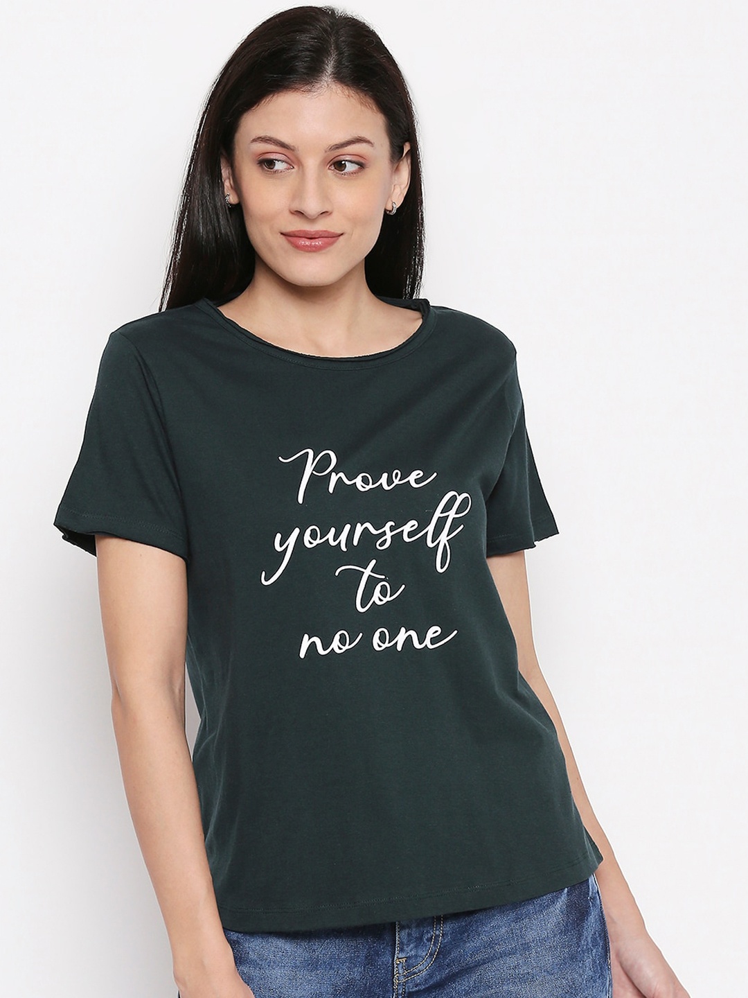 

People Women Green Printed Round Neck T-shirt