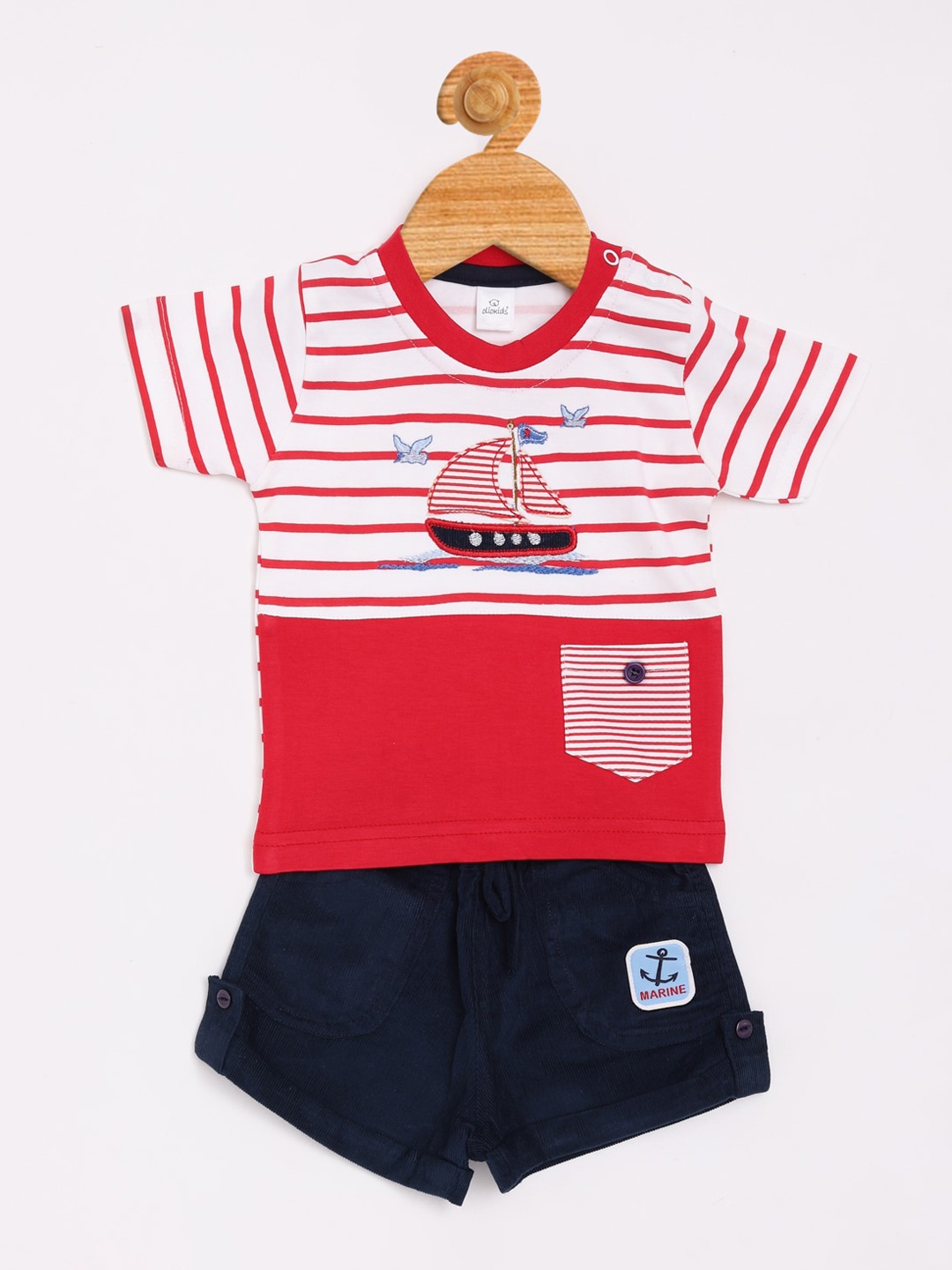 

Olio Kids Boys Red & White Striped T-shirt with Shorts