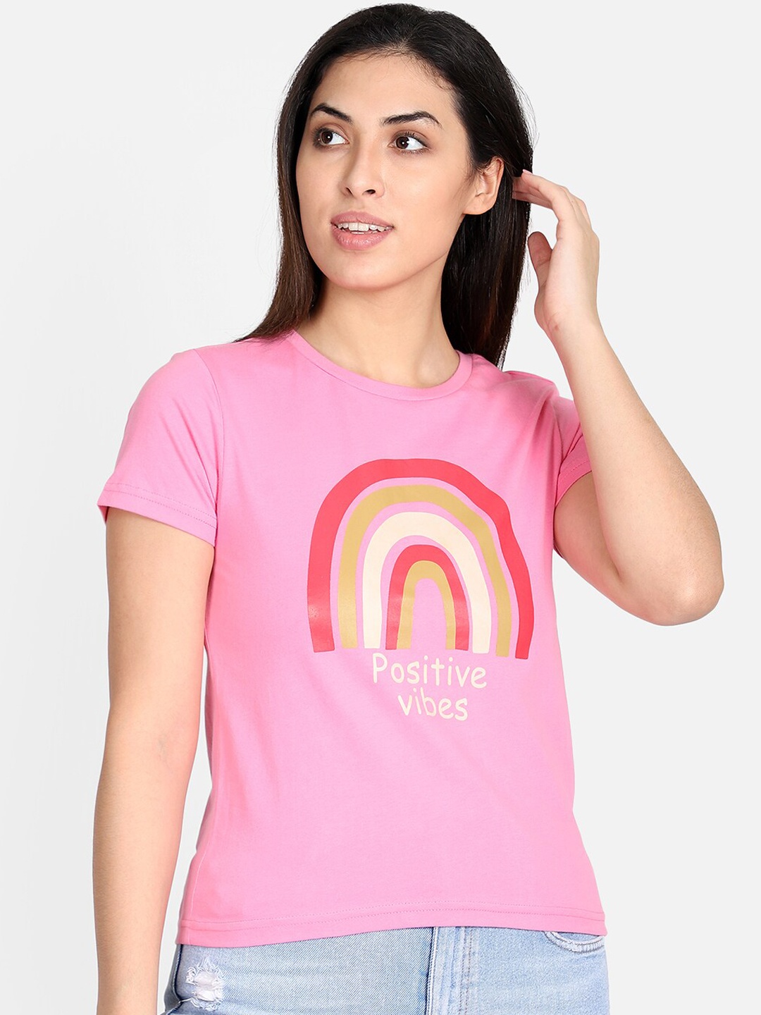 Yaadleen Women Pink Printed Round Neck T-shirt
