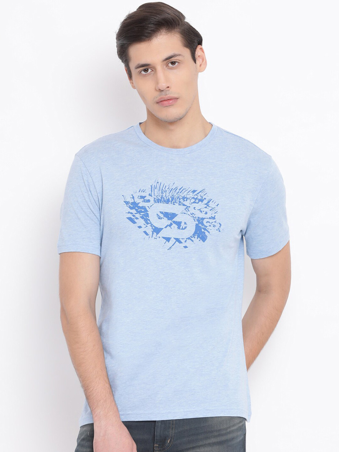 

Spolei Men Blue Printed Round Neck T-shirt