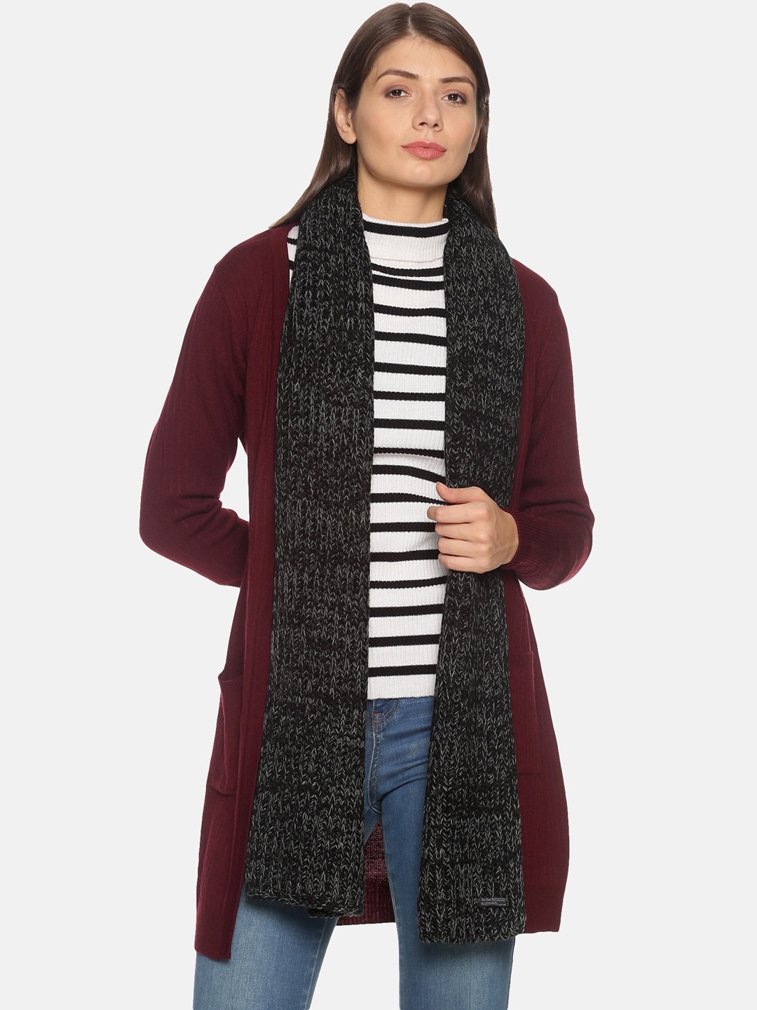 

513 Women Black & Grey Self-Design Muffler