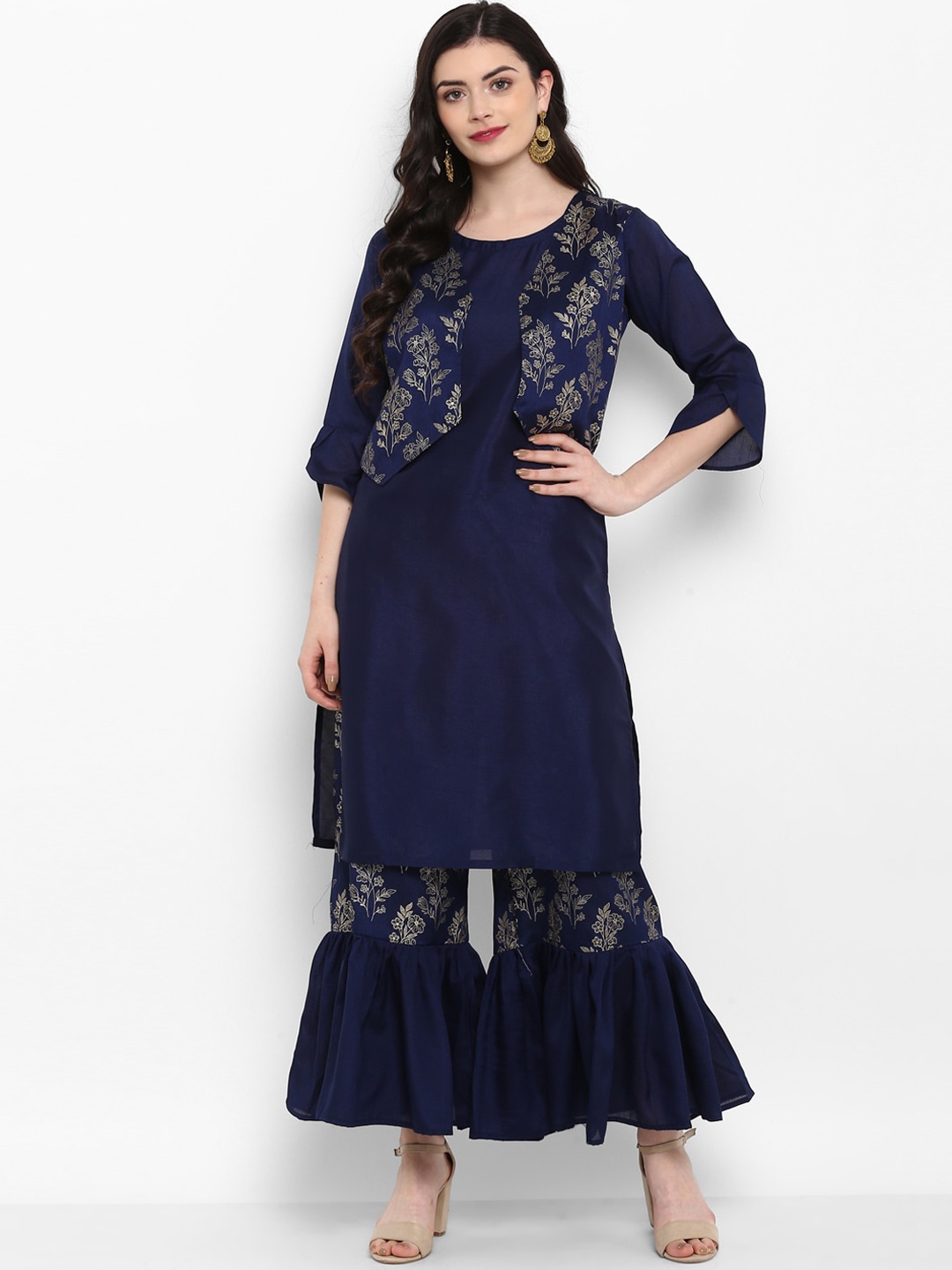 

ZIYAA Women Blue Yoke Design Straight Kurta