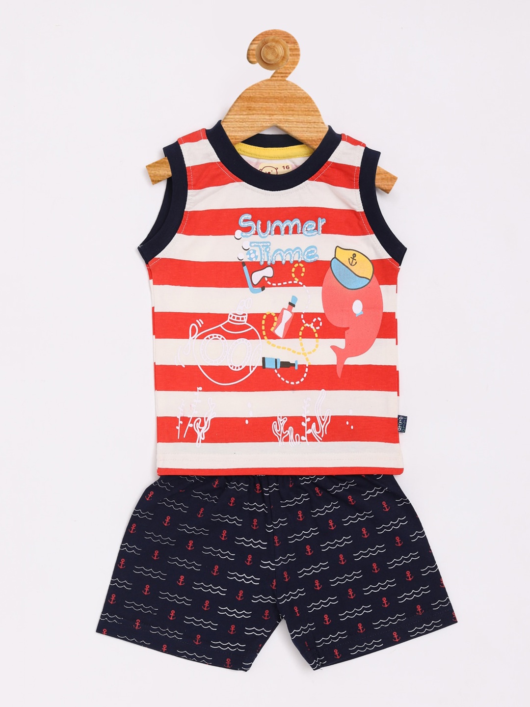

Olio Kids Boys Orange & Navy Blue Striped T-shirt with Shorts