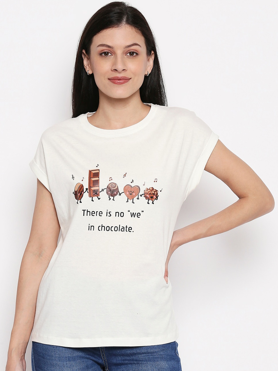 

People Women Off-White Printed Round Neck T-shirt
