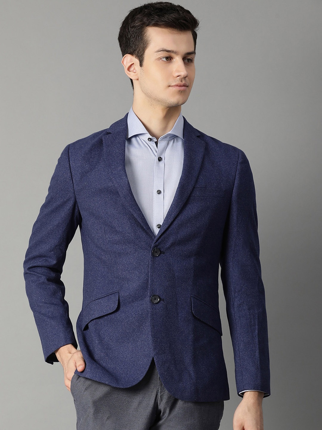 

Bruun & Stengade Men Navy Blue Solid Single-Breasted Slim Fit Formal Blazer