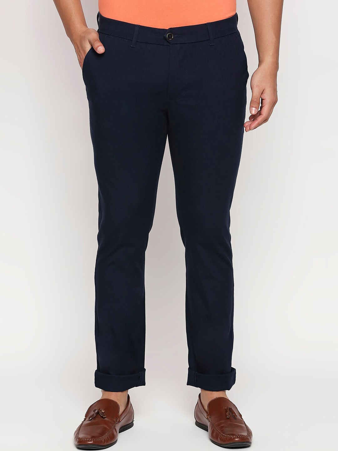 

Basics Men Navy Blue Tapered Fit Solid Regular Trousers
