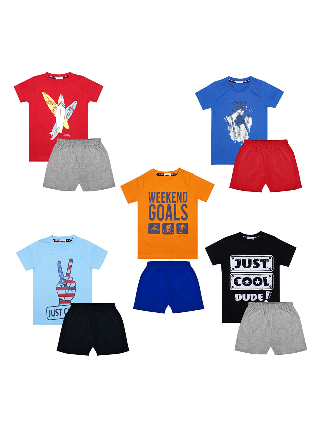 

Luke & Lilly Boys Pack of 5 Printed T-shirt with Shorts, Multi